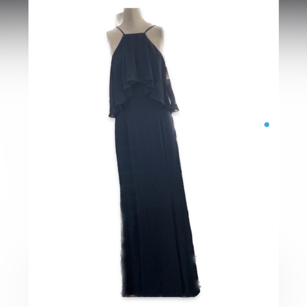 Bill Levkoff Gown Womens Dress Size 6 Navy Blue Chiffon Halter A-line Maxi